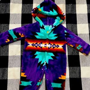 Soft Aztec Pattern Fleece Footed Jumpsuit